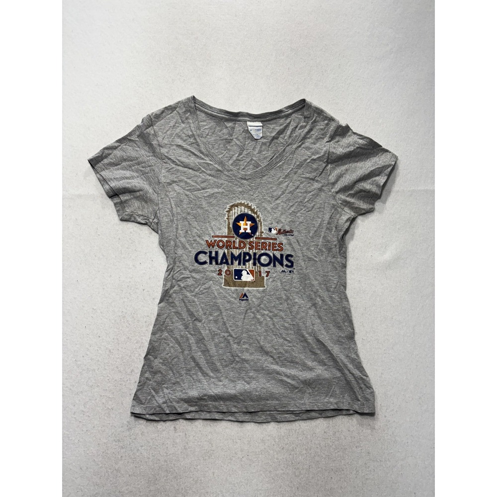 Houston Astros Shirt Womens Medium MLB 2017 World Series Champions Majestic Gray